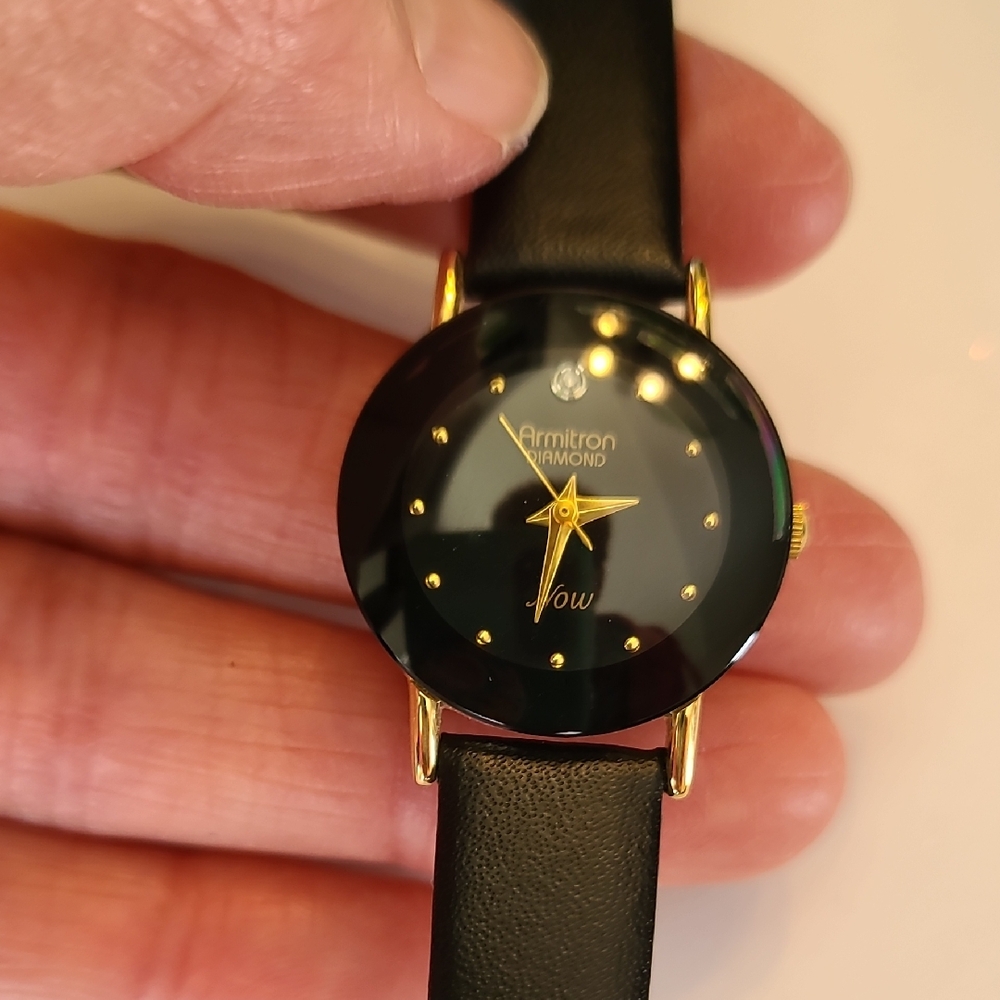 Armitron Black and Gold Women's Leather Strap Watch
